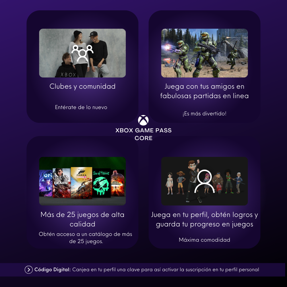Xbox Game Pass Core 12 Meses Código Digital Xbox 360 Xbox One Xbox Series